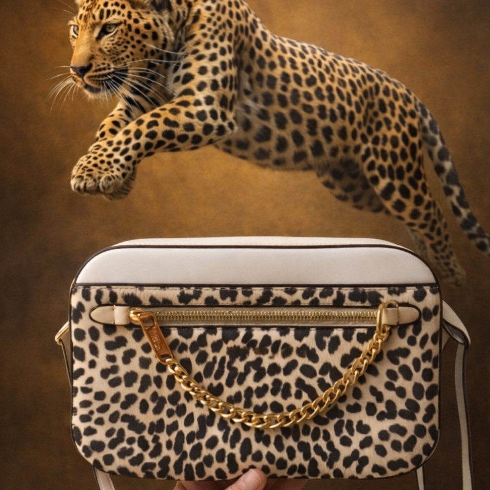 Michael Kors Leopard Print Crossbody Bag with Gold Chain